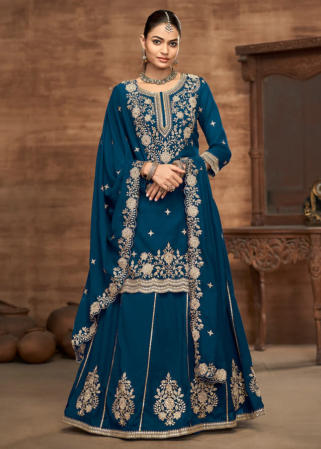 Blue Embroidered Lehenga Suit