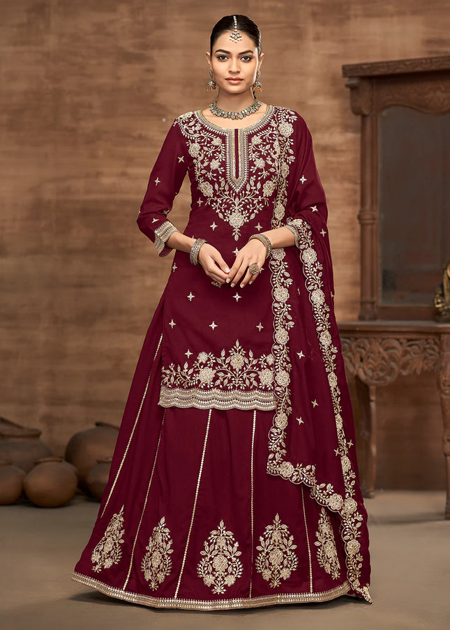 Maroon Embroidered Lehenga Suit