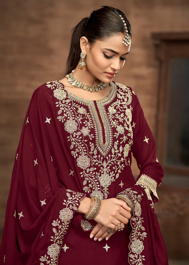 Maroon Embroidered Lehenga Suit