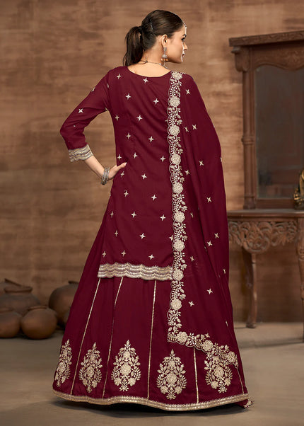 Maroon Embroidered Lehenga Suit