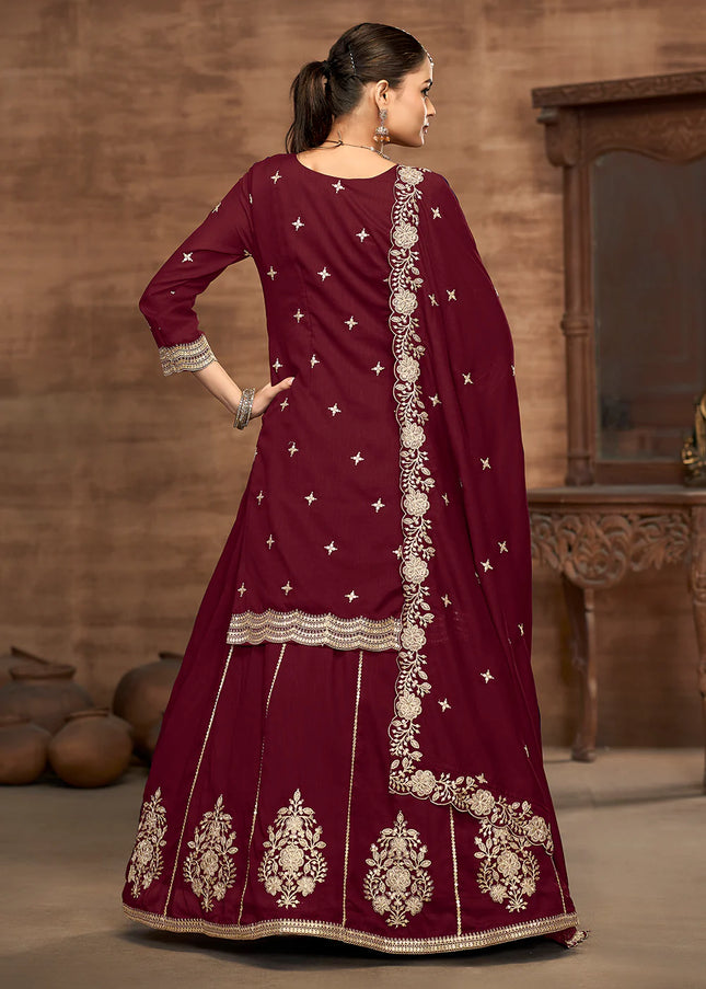 Maroon Embroidered Lehenga Suit