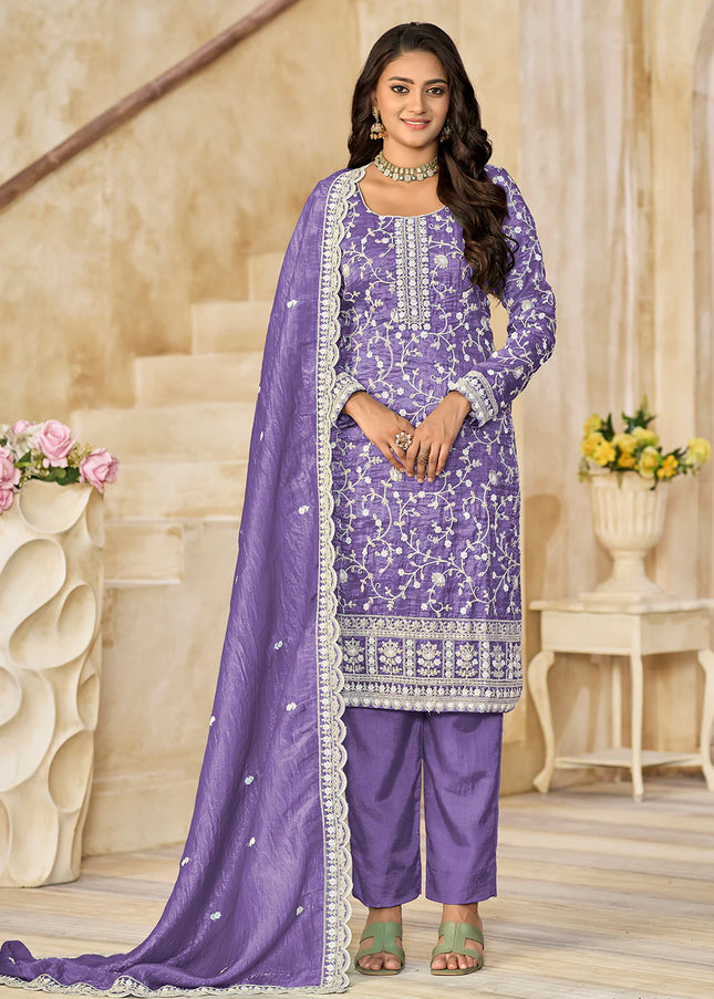 Lavender Embroidered Pant Style Suit