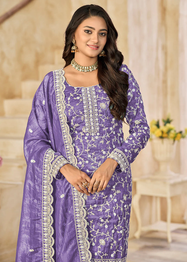 Lavender Embroidered Pant Style Suit