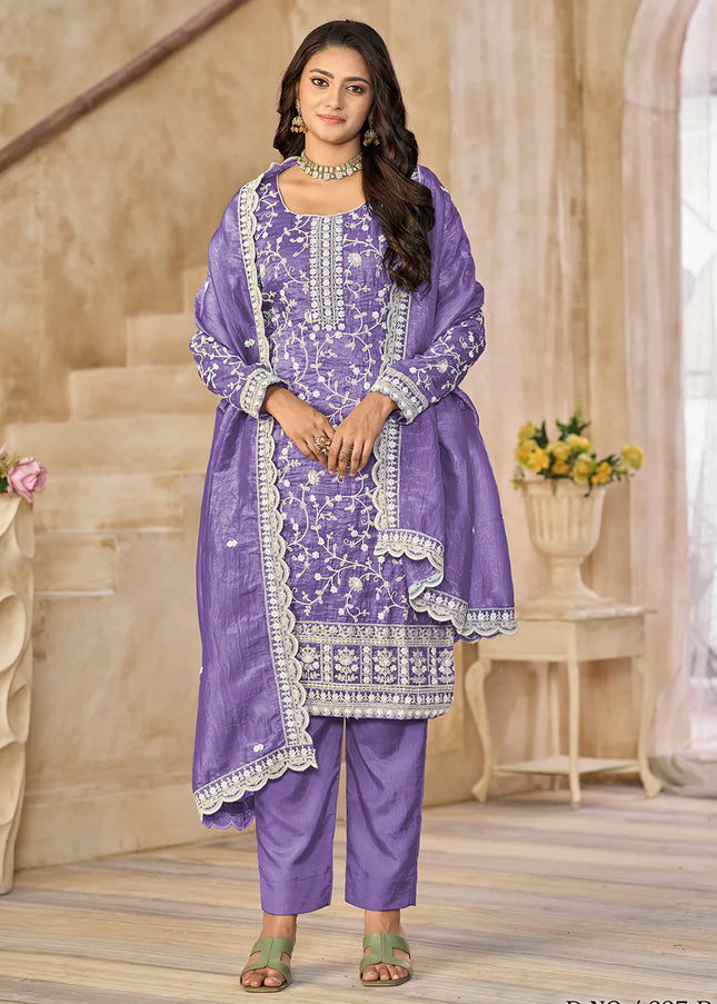 Lavender Embroidered Pant Style Suit