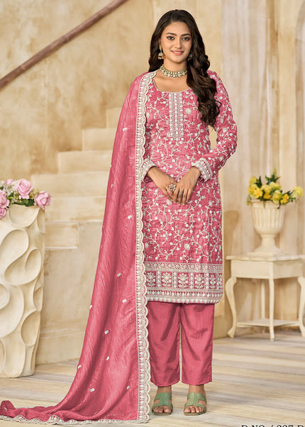 Pink Embroidered Pant Style Suit