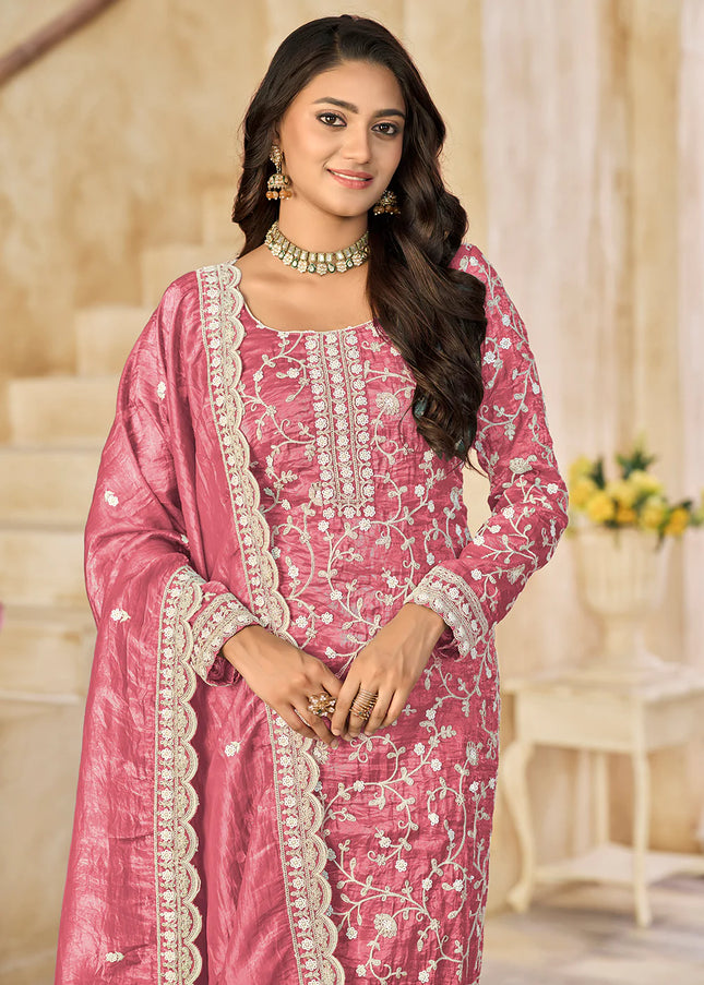 Pink Embroidered Pant Style Suit
