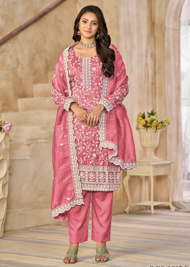 Pink Embroidered Pant Style Suit