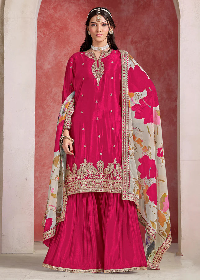 Pink Embroidered Gharara Suit