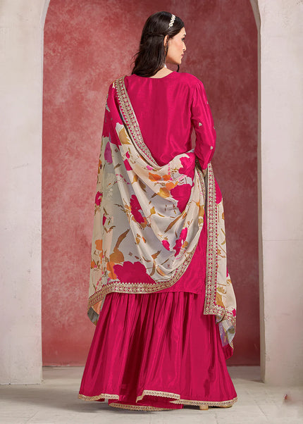 Pink Embroidered Gharara Suit