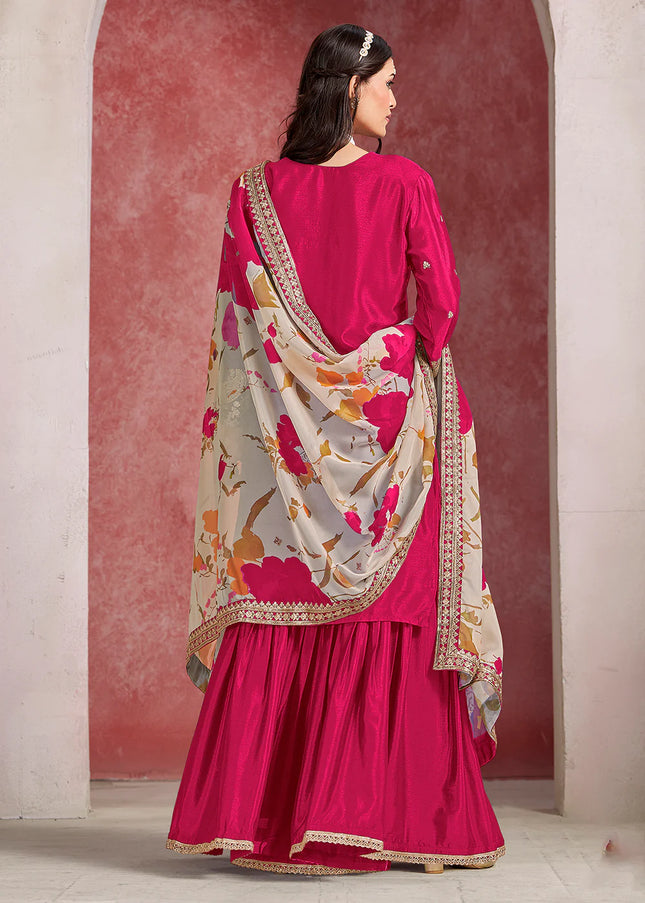 Pink Embroidered Gharara Suit