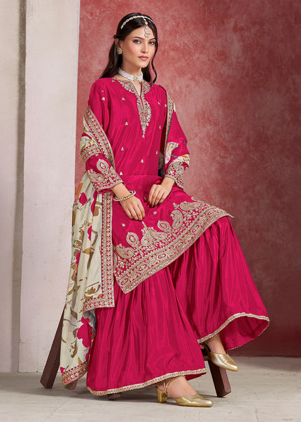 Pink Embroidered Gharara Suit