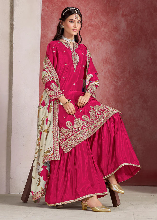 Pink Embroidered Gharara Suit
