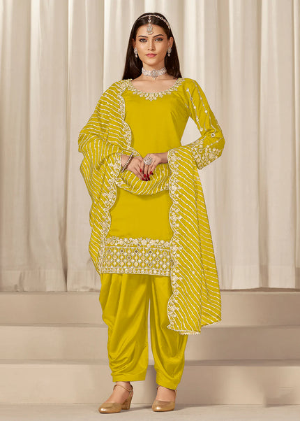 Mustard Yellow Embroidered Pant Style Suit