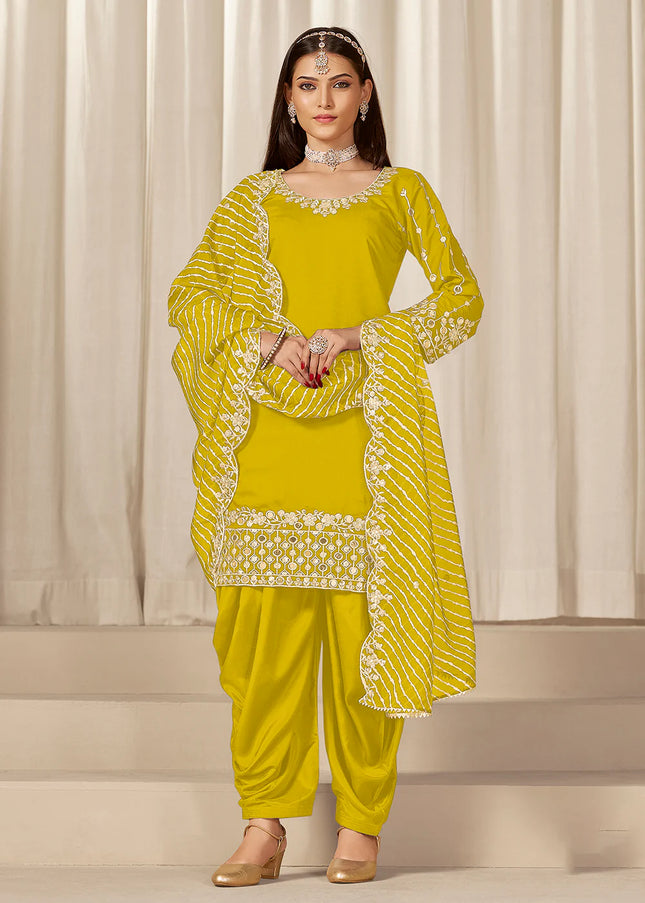 Mustard Yellow Embroidered Pant Style Suit