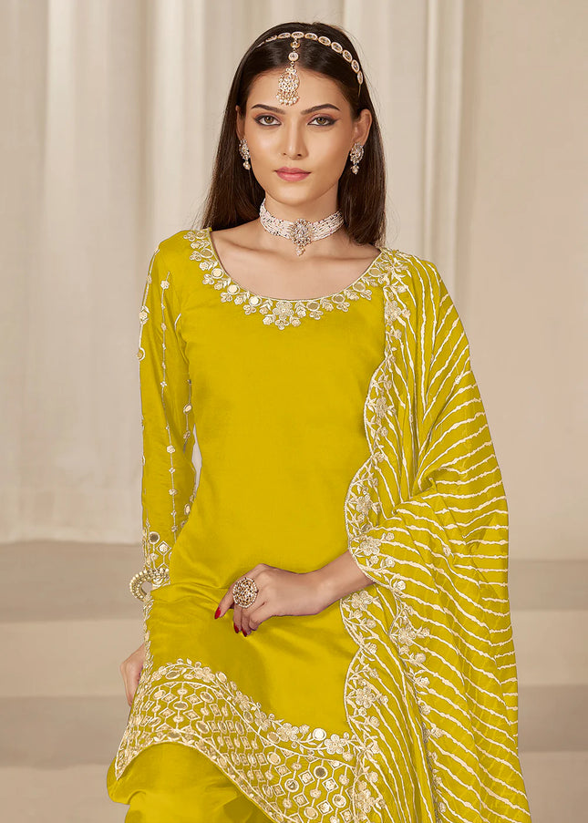 Mustard Yellow Embroidered Pant Style Suit