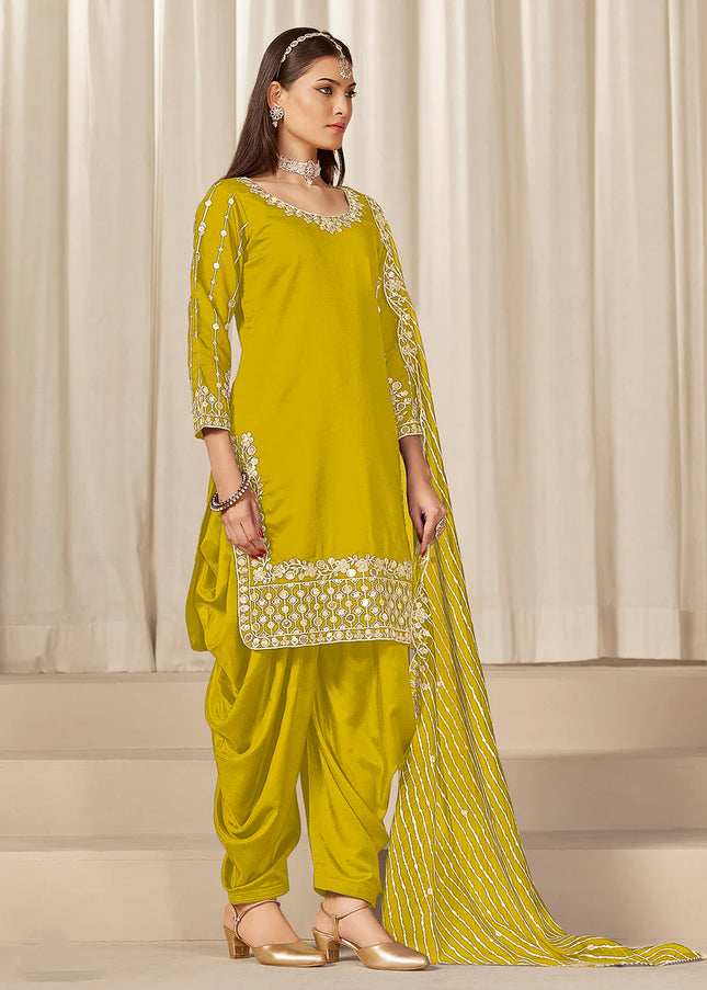 Mustard Yellow Embroidered Pant Style Suit
