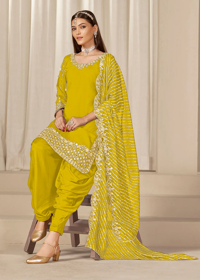 Mustard Yellow Embroidered Pant Style Suit