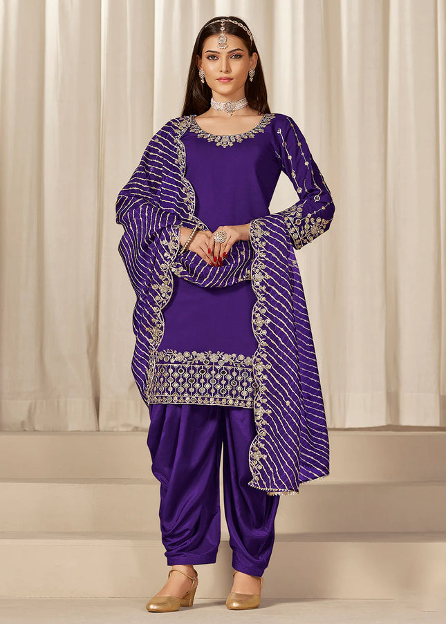 Violet Embroidered Pant Style Suit
