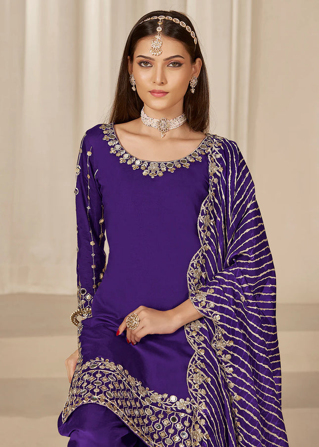 Violet Embroidered Pant Style Suit