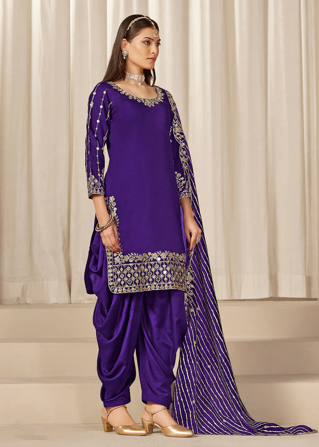 Violet Embroidered Pant Style Suit