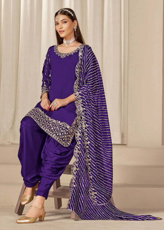 Violet Embroidered Pant Style Suit