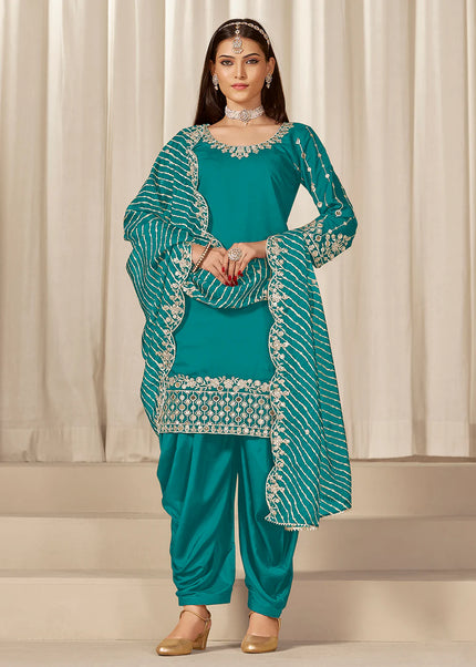 Teal Embroidered Pant Style Suit