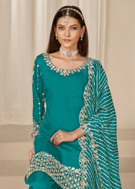 Teal Embroidered Pant Style Suit