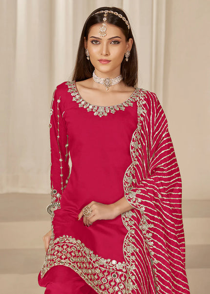 Pink Embroidered Pant Style Suit