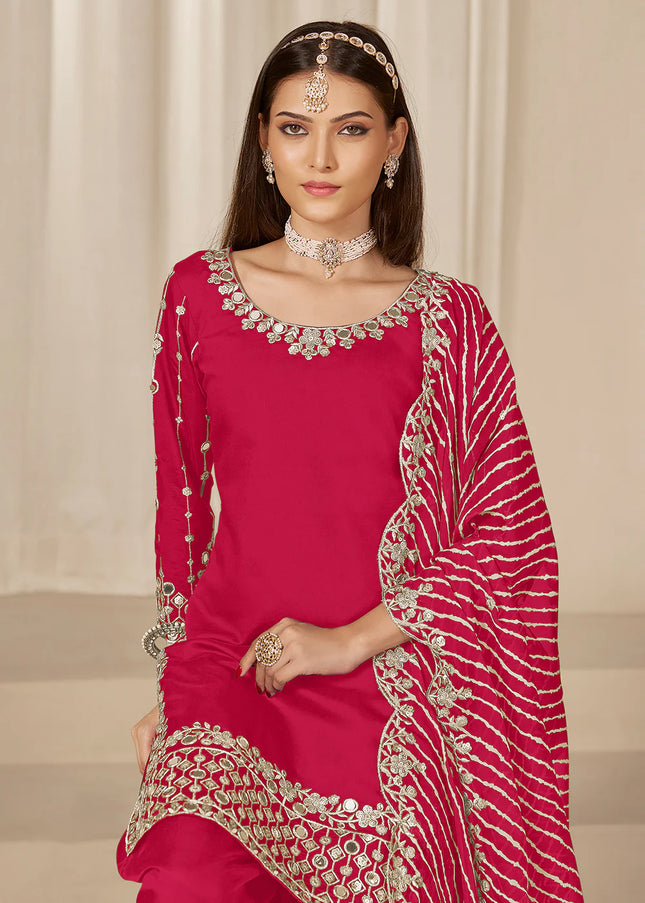 Pink Embroidered Pant Style Suit
