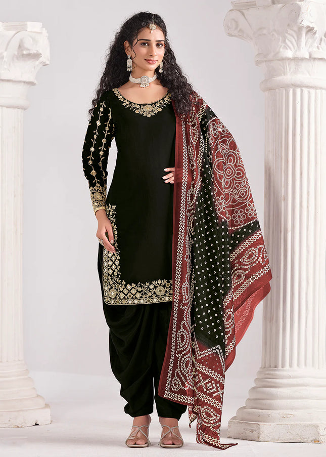 Black Embroidered Punjabi Suit