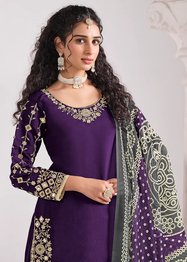 Purple Embroidered Punjabi Suit
