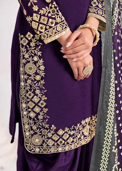 Purple Embroidered Punjabi Suit