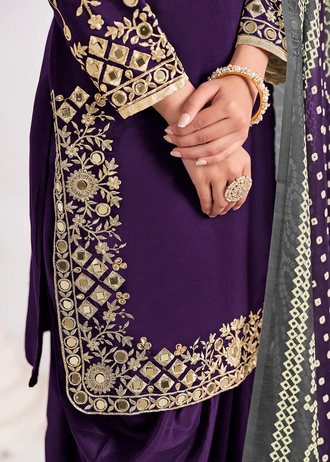 Purple Embroidered Punjabi Suit