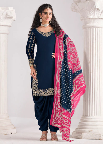 Blue Embroidered Punjabi Suit