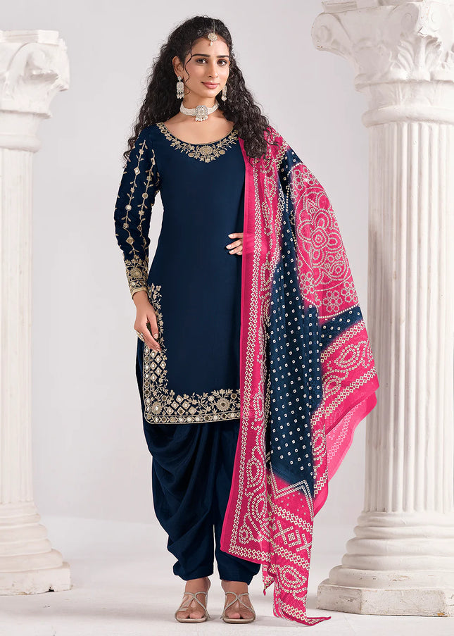 Blue Embroidered Punjabi Suit