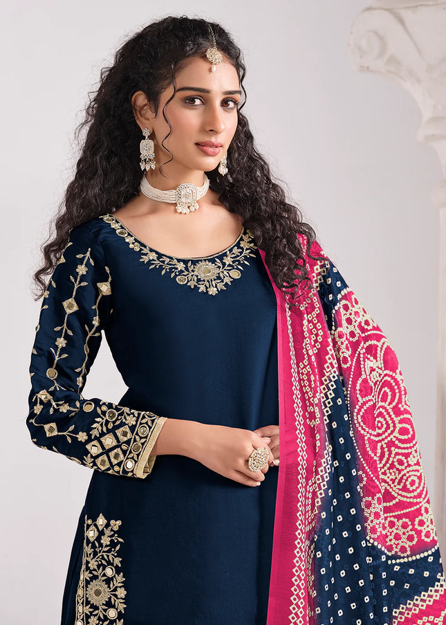 Blue Embroidered Punjabi Suit
