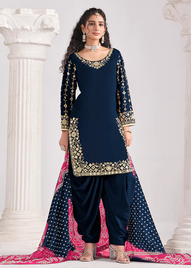 Blue Embroidered Punjabi Suit