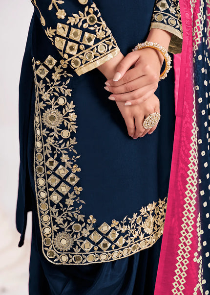 Blue Embroidered Punjabi Suit