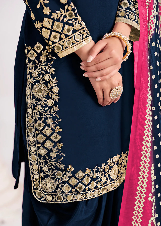 Blue Embroidered Punjabi Suit