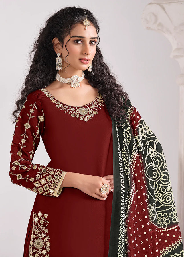 Maroon Embroidered Punjabi Suit
