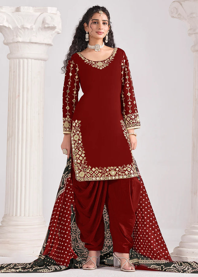 Maroon Embroidered Punjabi Suit