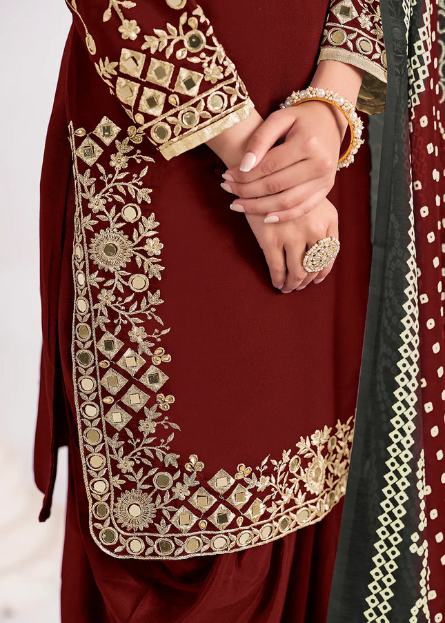 Maroon Embroidered Punjabi Suit
