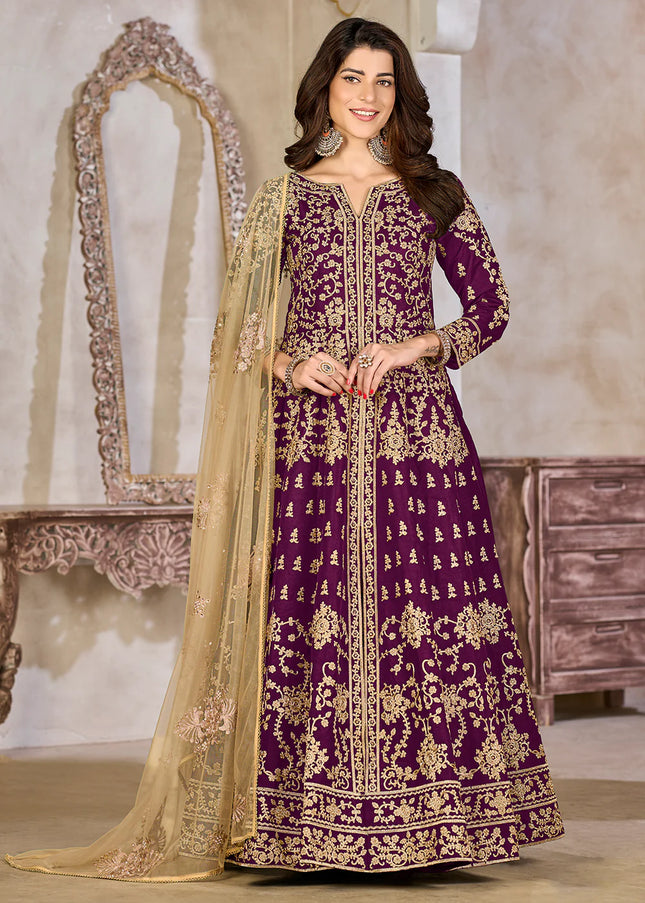 Purple Embroidered Lehenga Anarkali
