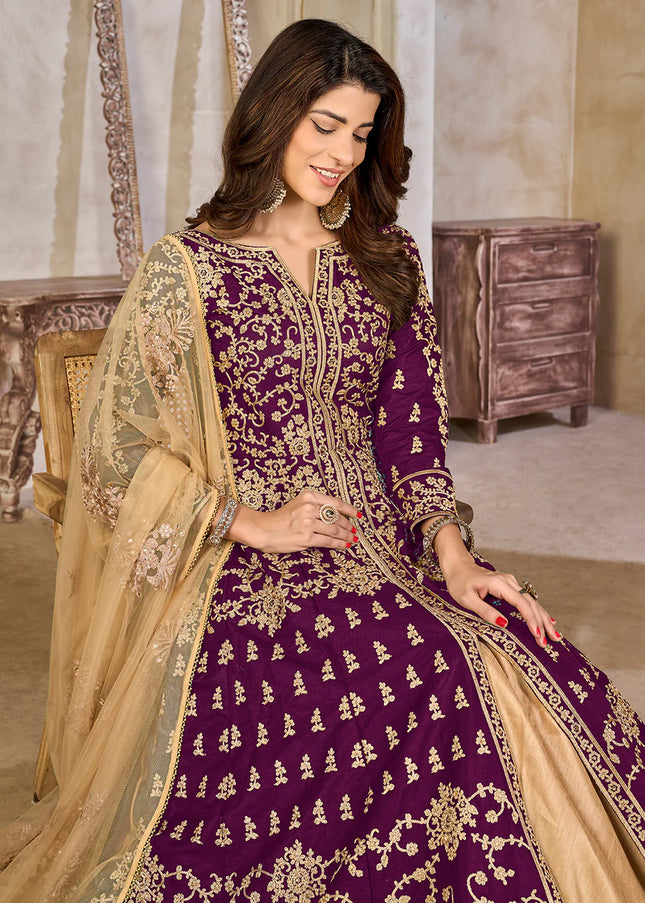 Purple Embroidered Lehenga Anarkali