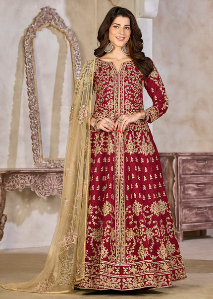 Maroon Embroidered Lehenga Anarkali