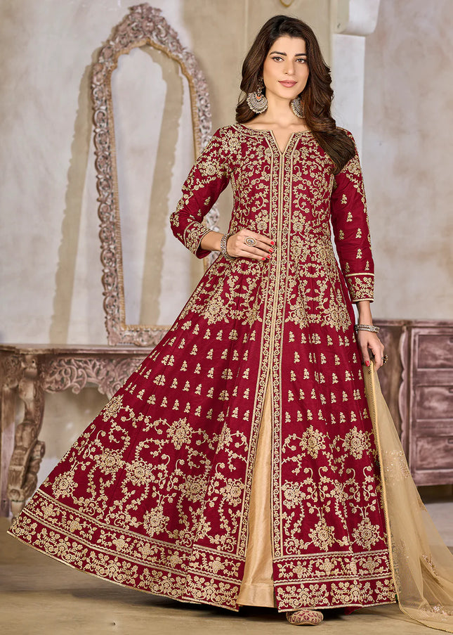 Maroon Embroidered Lehenga Anarkali