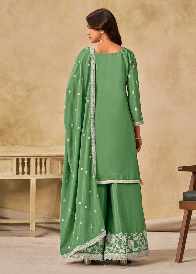Green Embroidered Sharara Suit