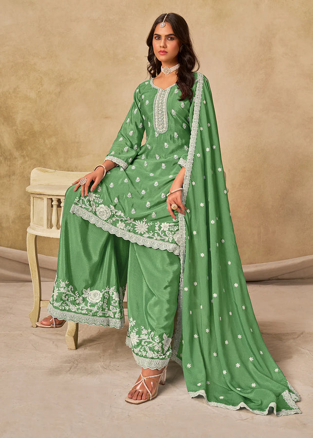 Green Embroidered Sharara Suit