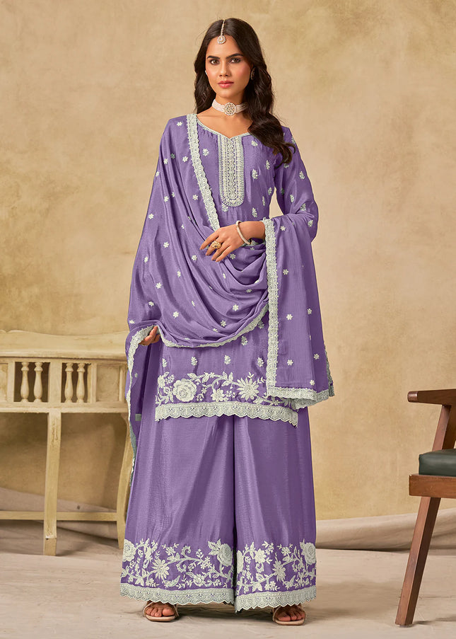 Lavender Embroidered Sharara Suit