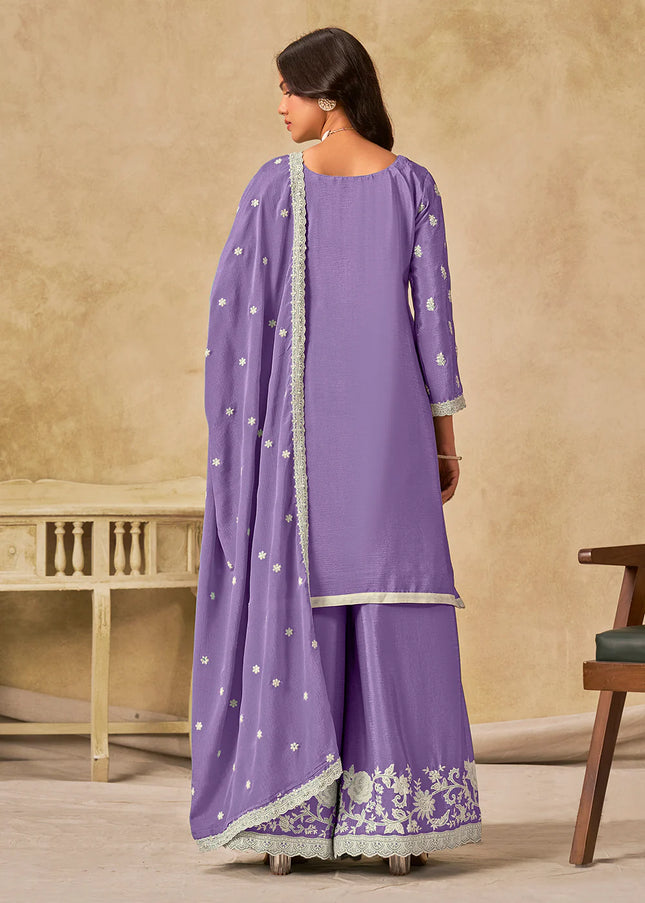 Lavender Embroidered Sharara Suit